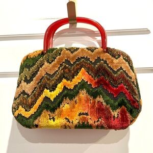 Vintage 1960s Kadin Multicolored Carpet Bag - Mid-Century Tapestry Handbag Purse